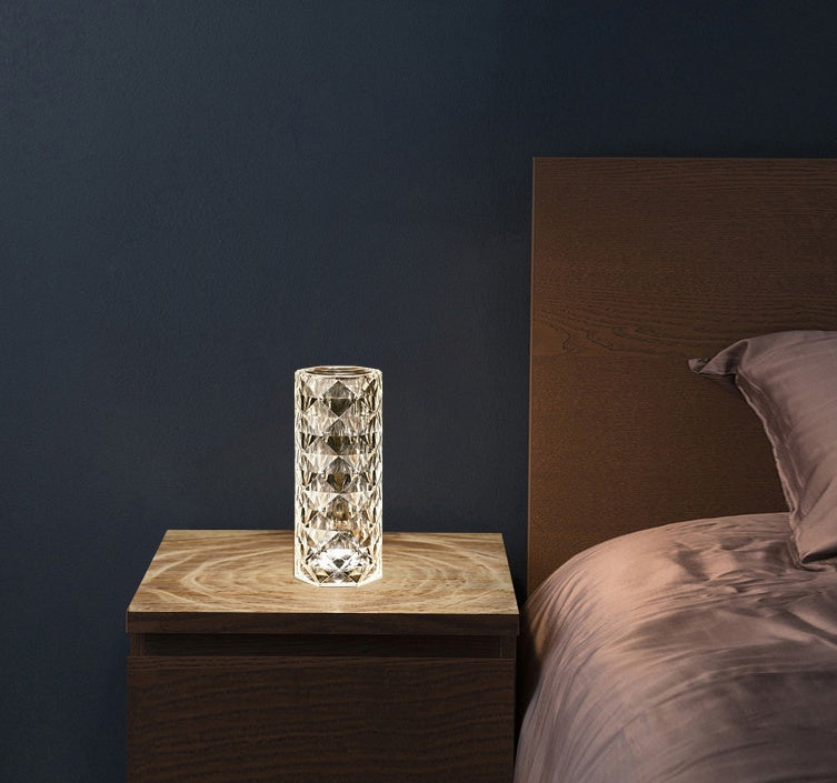 Nordic Crystal Lamp – USB Touch Dimming Diamond Table Light | Rose Projector Bedroom Night Lamp Decor