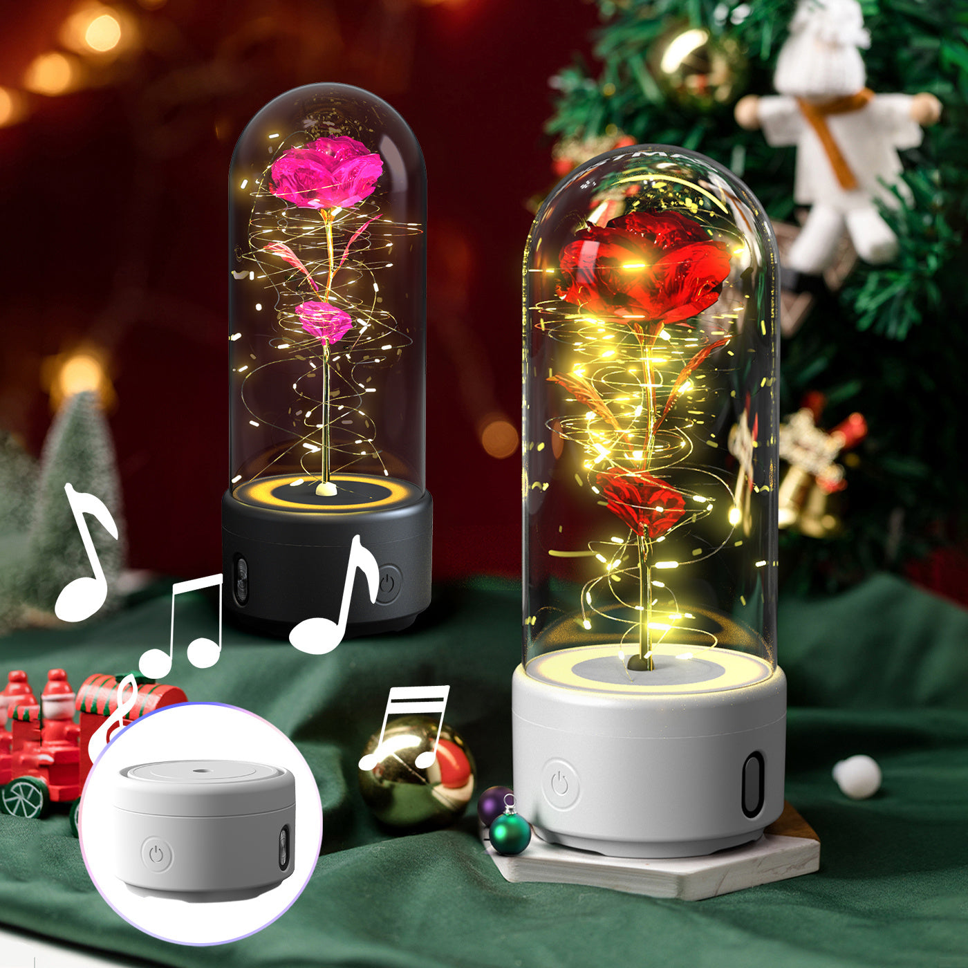 2-in-1 Rose LED Night Light & Bluetooth Speaker – Romantic Glass Dome Ornament, Valentine’s Day Gift & Home Decor | Decor Ynt