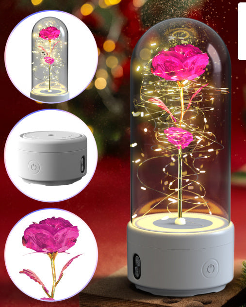 2-in-1 Rose LED Night Light & Bluetooth Speaker – Romantic Glass Dome Ornament, Valentine’s Day Gift & Home Decor | Decor Ynt