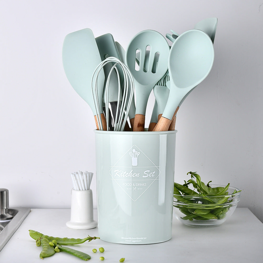 Silicone Kitchenware with Wooden Handle – Heat-Resistant Cooking Utensils for Home & Kitchen | Durable Non-Stick Tools | Decor Ynt