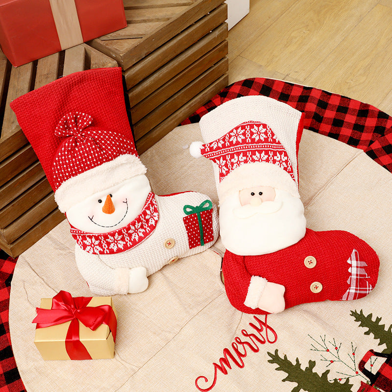 Large Red & White Knitted Christmas Stocking – Santa Fireplace Decor & Holiday Gift Bag | Xmas Decoration | Decor Ynt