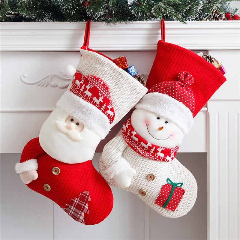 Large Red & White Knitted Christmas Stocking – Santa Fireplace Decor & Holiday Gift Bag | Xmas Decoration | Decor Ynt