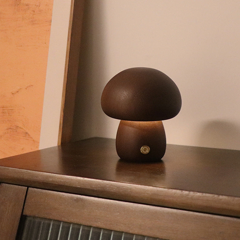 Cute Wooden Mushroom LED Night Light – Touch Sensor Bedside Lamp for Kids, Bedroom & Home Decor | Decor Ynt