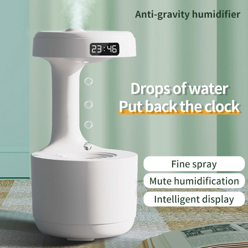 Anti-Gravity Bedroom Humidifier with Clock – Large Capacity Aroma Diffuser & Silent Heavy Fog Sprayer
