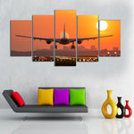 Airplane Sunset Takeoff HD Canvas – Modern Aviation Wall Art, Travel-Inspired Home Decor, Pilot Gift & Office Decoration