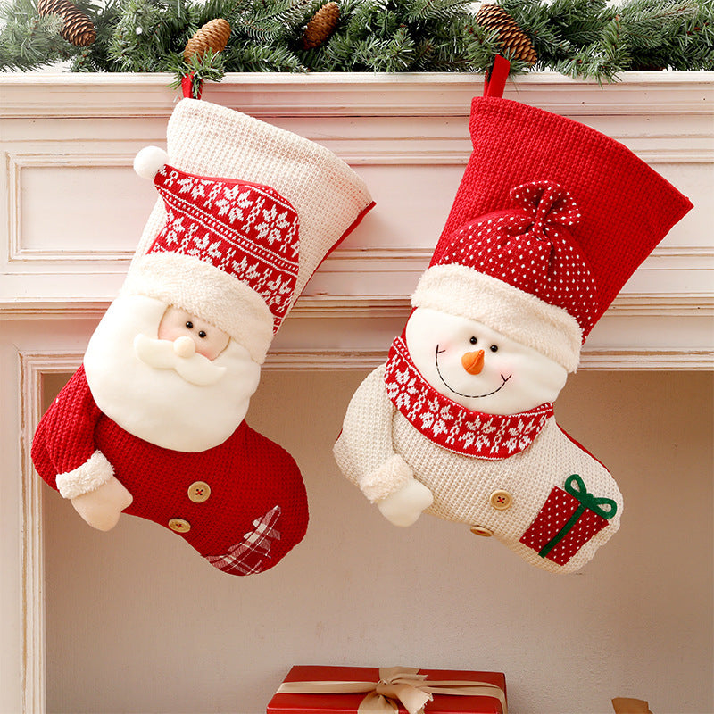 Large Red & White Knitted Christmas Stocking – Santa Fireplace Decor & Holiday Gift Bag | Xmas Decoration | Decor Ynt