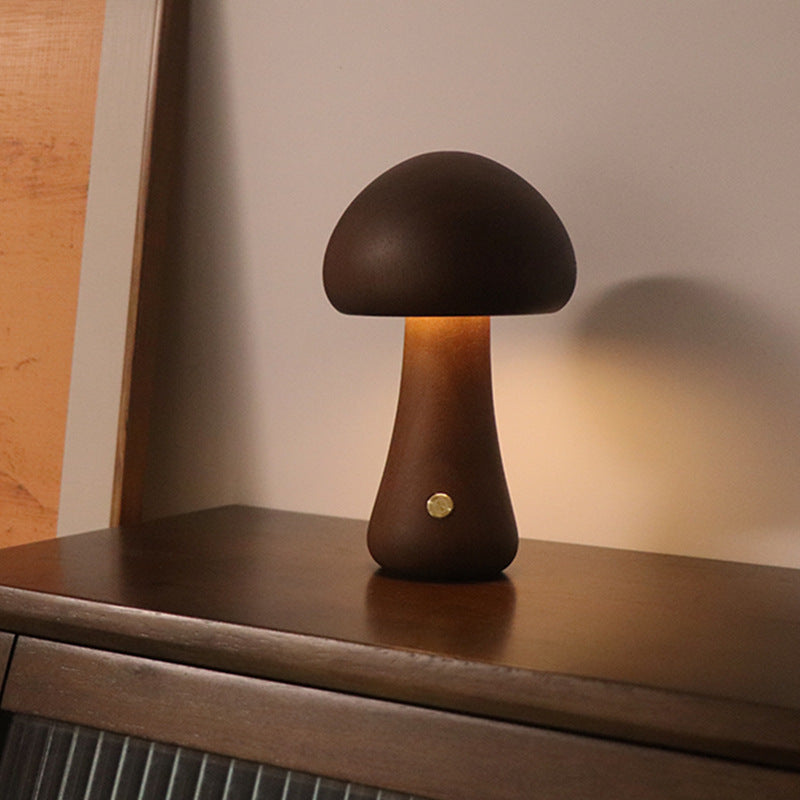 Cute Wooden Mushroom LED Night Light – Touch Sensor Bedside Lamp for Kids, Bedroom & Home Decor | Decor Ynt