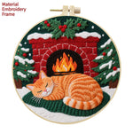 Cat Embroidery DIY Kit – Handmade Fabric Art Material Package for Creative Needlework & Cute Home Décor Projects
