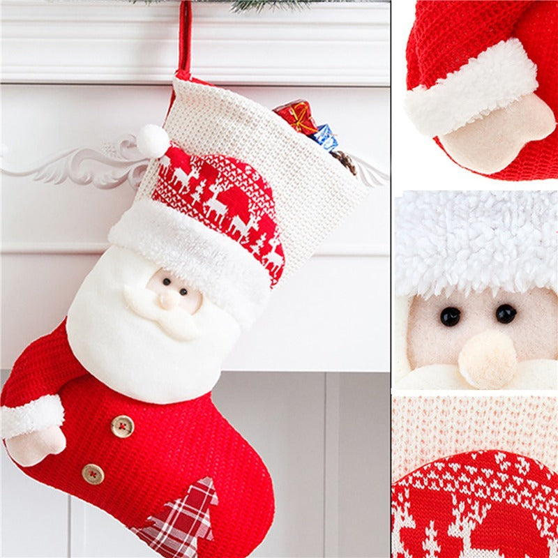 Large Red & White Knitted Christmas Stocking – Santa Fireplace Decor & Holiday Gift Bag | Xmas Decoration | Decor Ynt