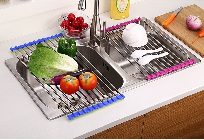 Folding Kitchen Sink Rack – Stainless Steel Dish Drying Rack & Space-Saving Countertop Organizer | Durable Kitchen Gadget | Decor Ynt