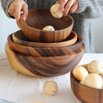 Natural Wooden Kitchen Bowl – Fruit & Salad Bowl with Wooden Utensils for Home & Restaurant | Eco-Friendly Dining | Decor Ynt