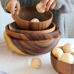 Natural Wooden Kitchen Bowl – Fruit & Salad Bowl with Wooden Utensils for Home & Restaurant | Eco-Friendly Dining | Decor Ynt