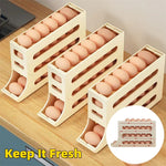 4-Layer Automatic Egg Roller Tray – Sliding Refrigerator Side Door Egg Storage Box, Large Capacity Holder for Kitchen Gadgets