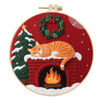 Cat Embroidery DIY Kit – Handmade Fabric Art Material Package for Creative Needlework & Cute Home Décor Projects