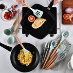 Silicone Kitchenware with Wooden Handle – Heat-Resistant Cooking Utensils for Home & Kitchen | Durable Non-Stick Tools | Decor Ynt