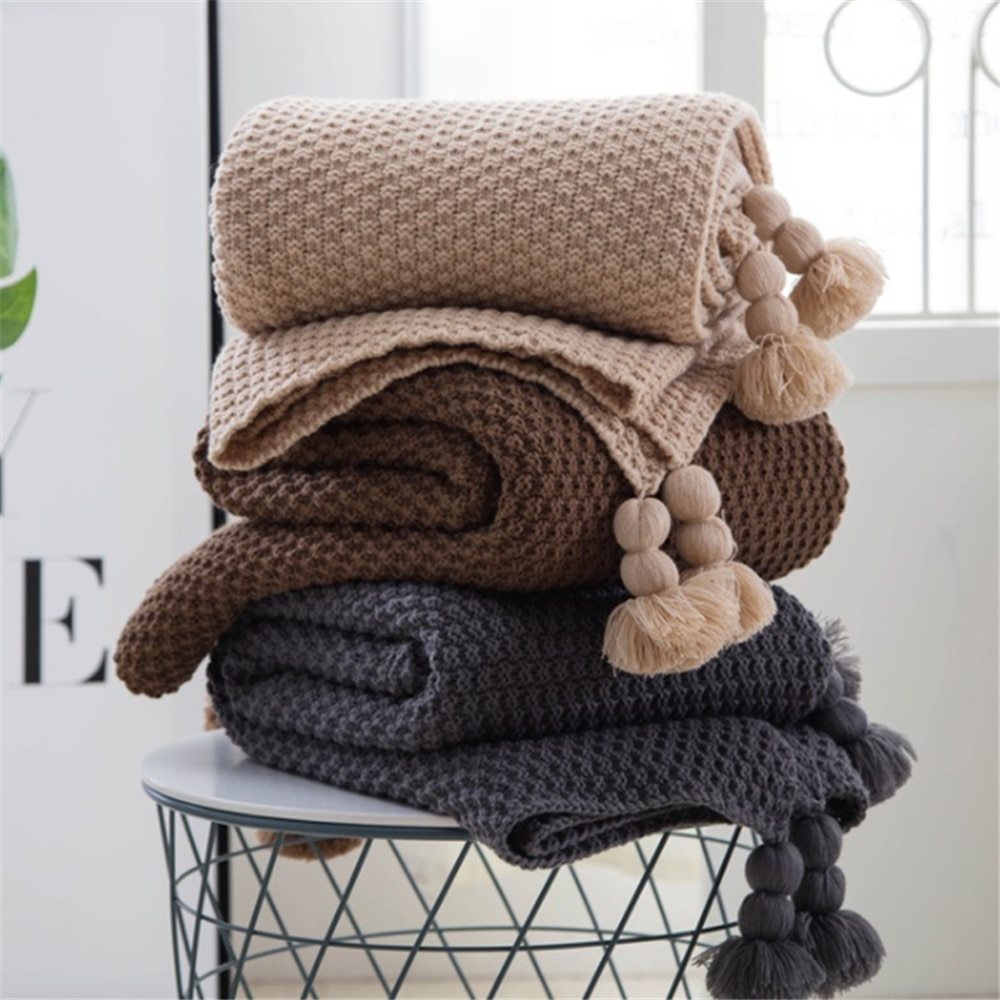Nordic Knit Fringe Blanket – Wool Throw for Sofa, Office, Leisure & Cozy Air Conditioning Shawl | Warm & Stylish Décor | Decor Ynt