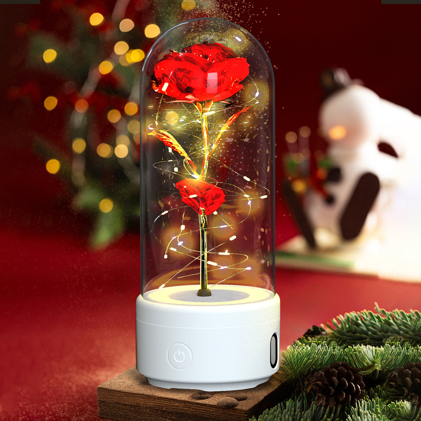 2-in-1 Rose LED Night Light & Bluetooth Speaker – Romantic Glass Dome Ornament, Valentine’s Day Gift & Home Decor | Decor Ynt