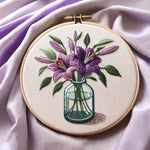 Purple Lily Flower Embroidery Kit – DIY Hand Stitch Art for Beginners & Experts, Floral Wall Decoration & Handmade Gift