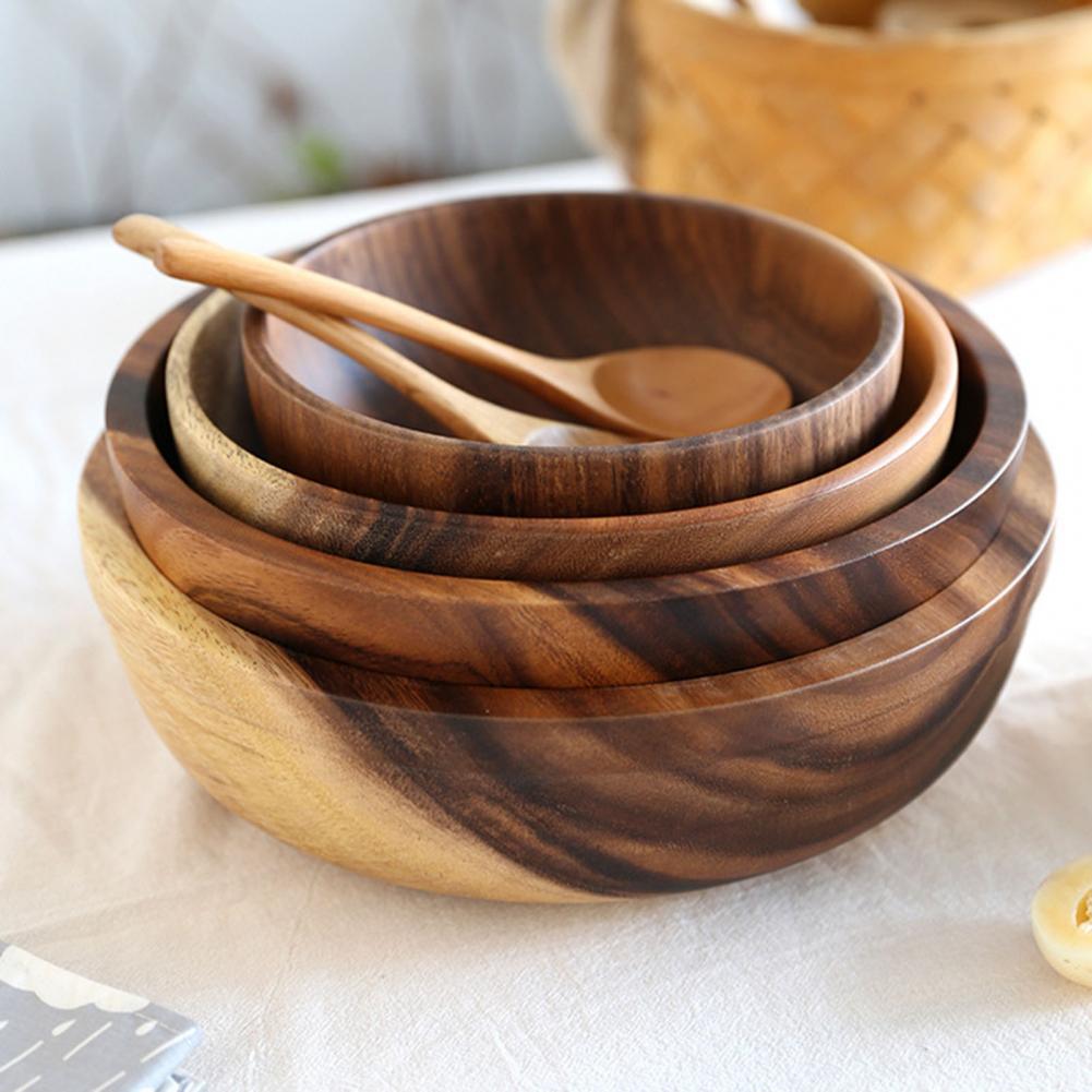 Natural Wooden Kitchen Bowl – Fruit & Salad Bowl with Wooden Utensils for Home & Restaurant | Eco-Friendly Dining | Decor Ynt