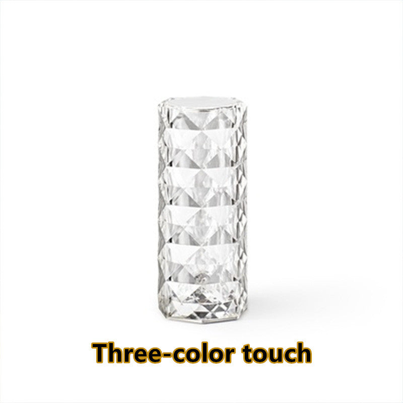 Nordic Crystal Lamp – USB Touch Dimming Diamond Table Light | Rose Projector Bedroom Night Lamp Decor