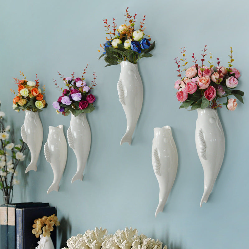 Modern Wall Ceramic Goldfish Vase – 3D Mural Hanging Decoration for Home & Office | Elegant Wall Art | Decor Ynt