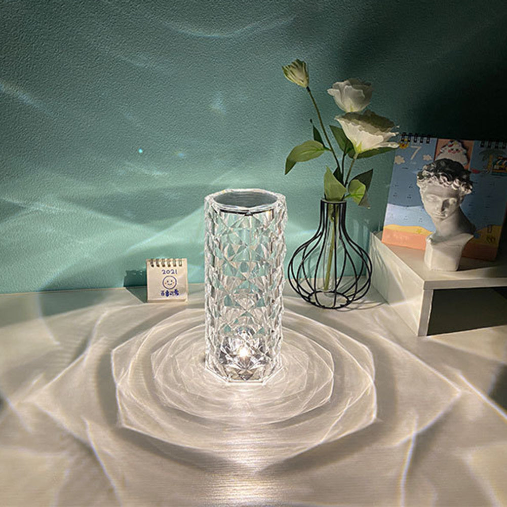 Nordic Crystal Lamp – USB Touch Dimming Diamond Table Light | Rose Projector Bedroom Night Lamp Decor