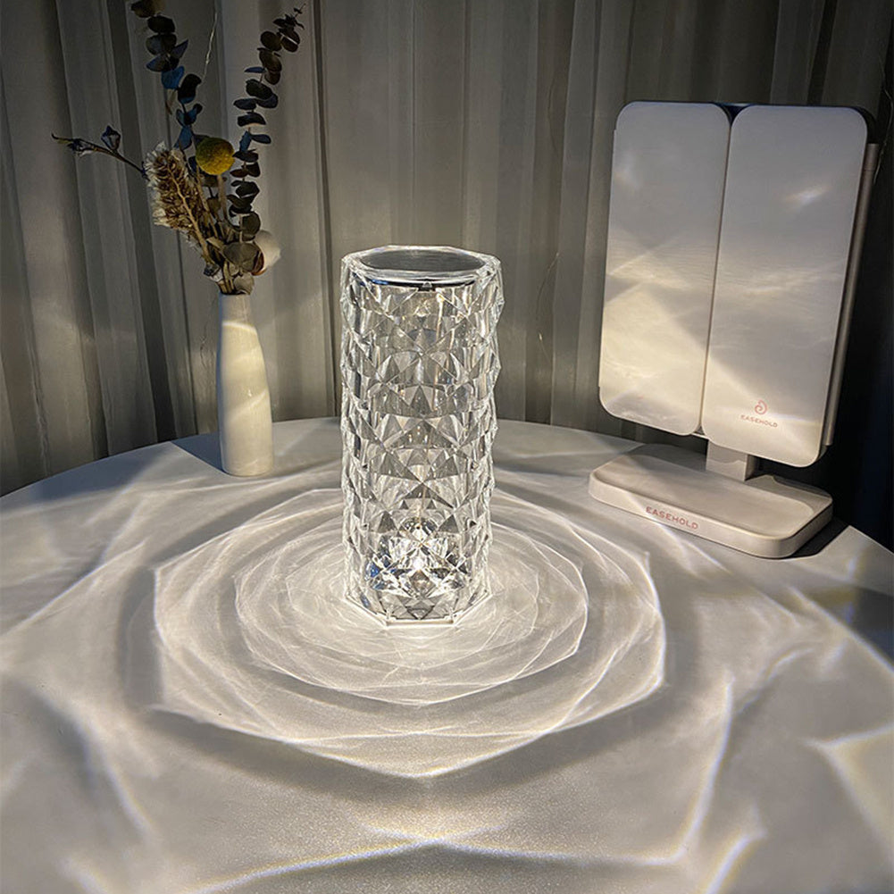 Nordic Crystal Lamp – USB Touch Dimming Diamond Table Light | Rose Projector Bedroom Night Lamp Decor