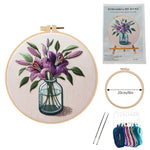 Purple Lily Flower Embroidery Kit – DIY Hand Stitch Art for Beginners & Experts, Floral Wall Decoration & Handmade Gift