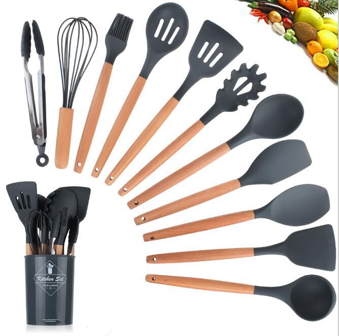 Silicone Kitchenware with Wooden Handle – Heat-Resistant Cooking Utensils for Home & Kitchen | Durable Non-Stick Tools | Decor Ynt