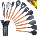Silicone Kitchenware with Wooden Handle – Heat-Resistant Cooking Utensils for Home & Kitchen | Durable Non-Stick Tools | Decor Ynt