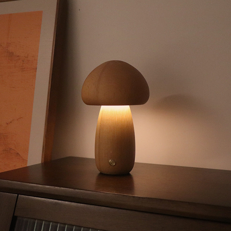 Cute Wooden Mushroom LED Night Light – Touch Sensor Bedside Lamp for Kids, Bedroom & Home Decor | Decor Ynt