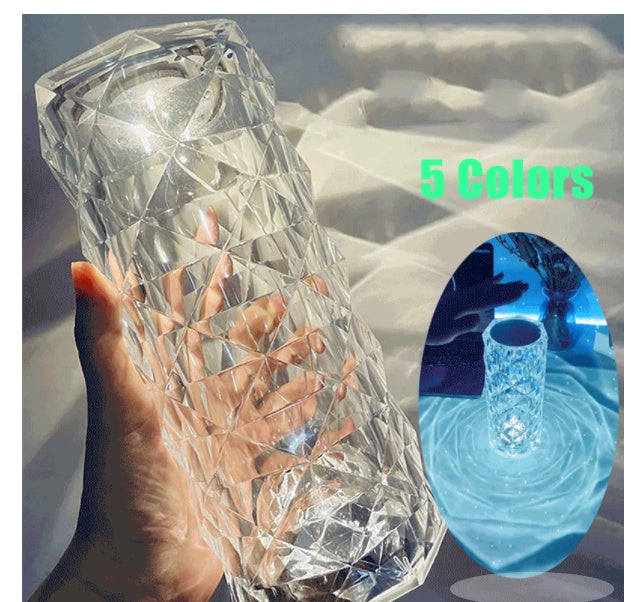 Nordic Crystal Lamp – USB Touch Dimming Diamond Table Light | Rose Projector Bedroom Night Lamp Decor