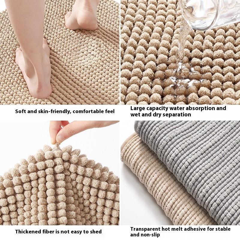Long Wool Chenille Floor Mat – Absorbent Non-Slip Carpet for Bathroom & Bedroom | Soft Pedal Rug