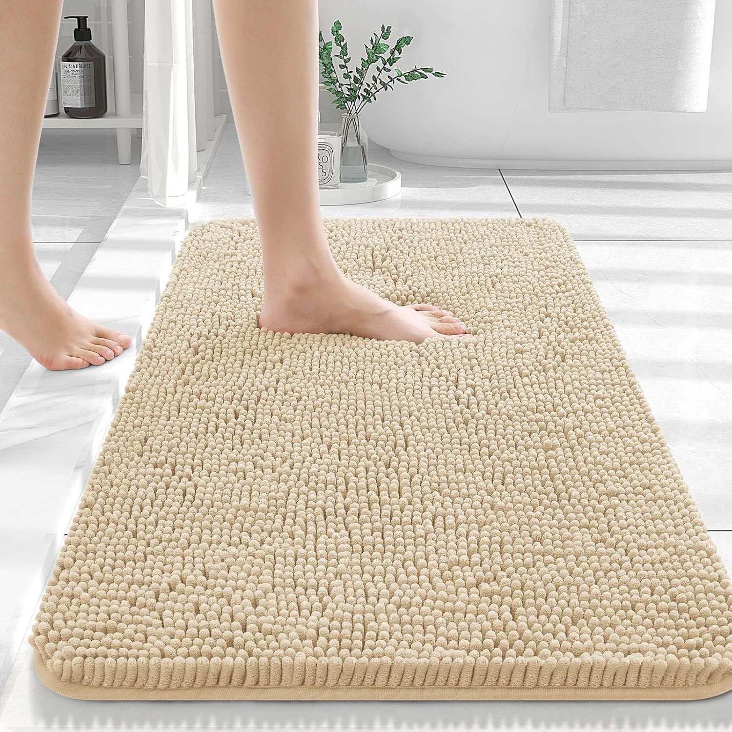 Long Wool Chenille Floor Mat – Absorbent Non-Slip Carpet for Bathroom & Bedroom | Soft Pedal Rug