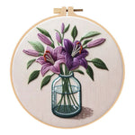 Purple Lily Flower Embroidery Kit – DIY Hand Stitch Art for Beginners & Experts, Floral Wall Decoration & Handmade Gift