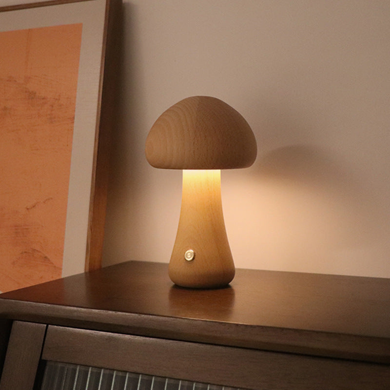 Cute Wooden Mushroom LED Night Light – Touch Sensor Bedside Lamp for Kids, Bedroom & Home Decor | Decor Ynt