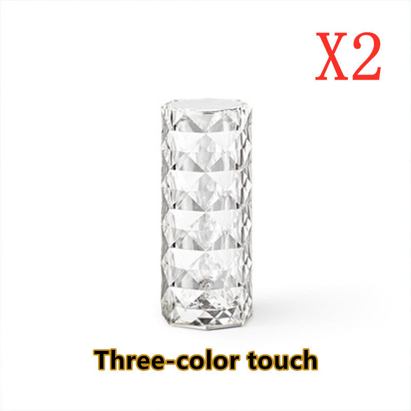 Nordic Crystal Lamp – USB Touch Dimming Diamond Table Light | Rose Projector Bedroom Night Lamp Decor